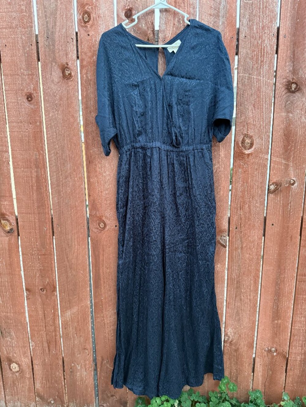 Anthropologie Maeve Blue Printed Wide Leg Jumpsuit Plunge Neck Women's Small